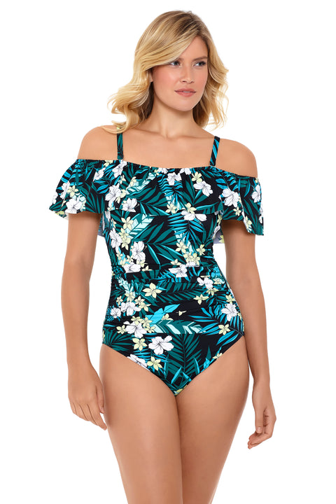 Traje de baño con hombros descubiertos