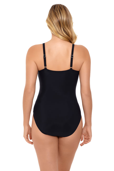 Traje de baño escote alto estampado floral con transparencia