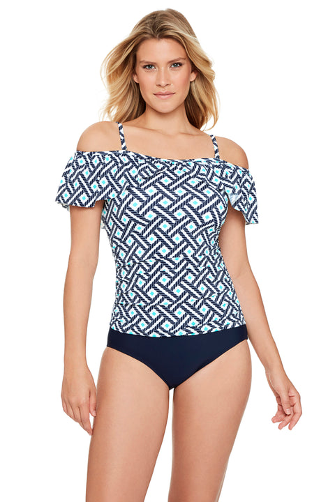 Traje de baño tankini (top)  con hombros descubiertos
